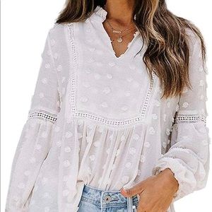 Astylish Women's Crewneck Lace Crochet Pom Pom Flowy Top XL